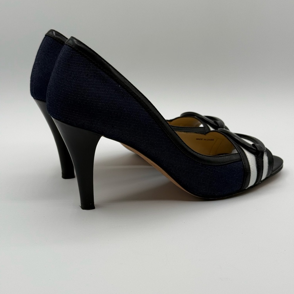 VTG RARE Oscar de la Renta O Calada Peep Toe Heels Blue/Black Size 8 - Picture 11 of 16